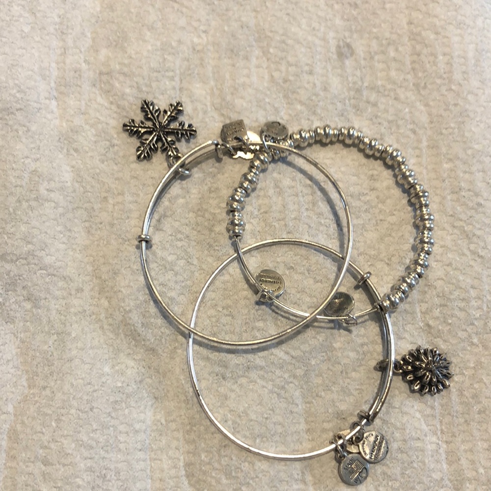 Alex and Ani bracelets! 3 Bracelets! Silver bead, snowflake and flower
